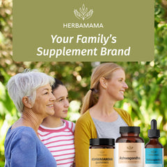HERBAMAMA Ashwagandha capsule conveys calm mood support potential.