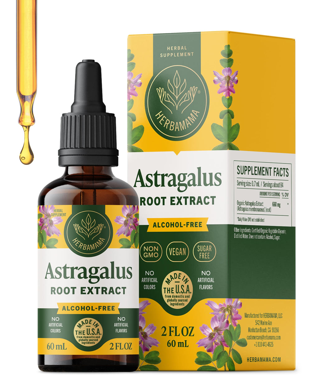 HERBAMAMA Astragalus Drops bottle front highlighting gentle immune support