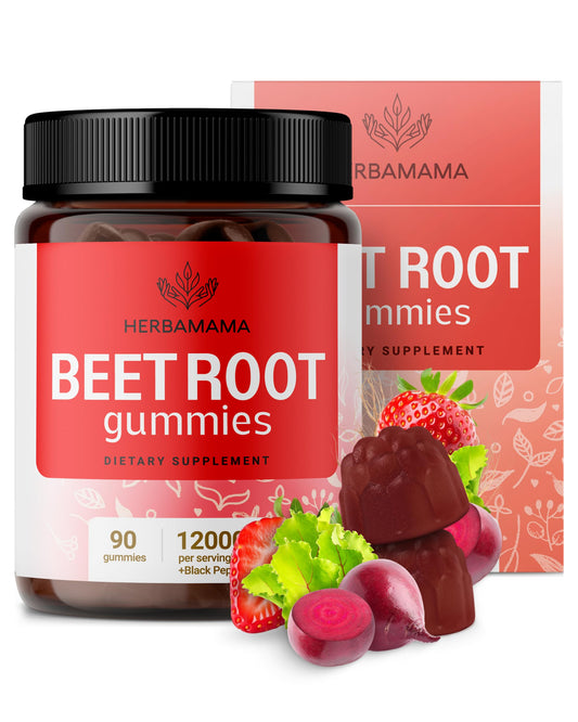HERBAMAMA beet root gummies bottle for convenient daily wellness.