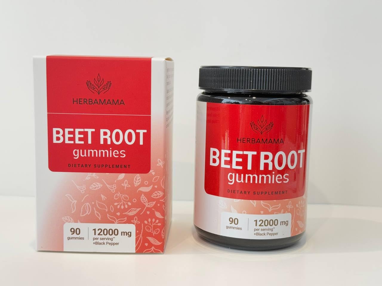HERBAMAMA beet root gummies box front showcasing vegan, non-GMO formula.
