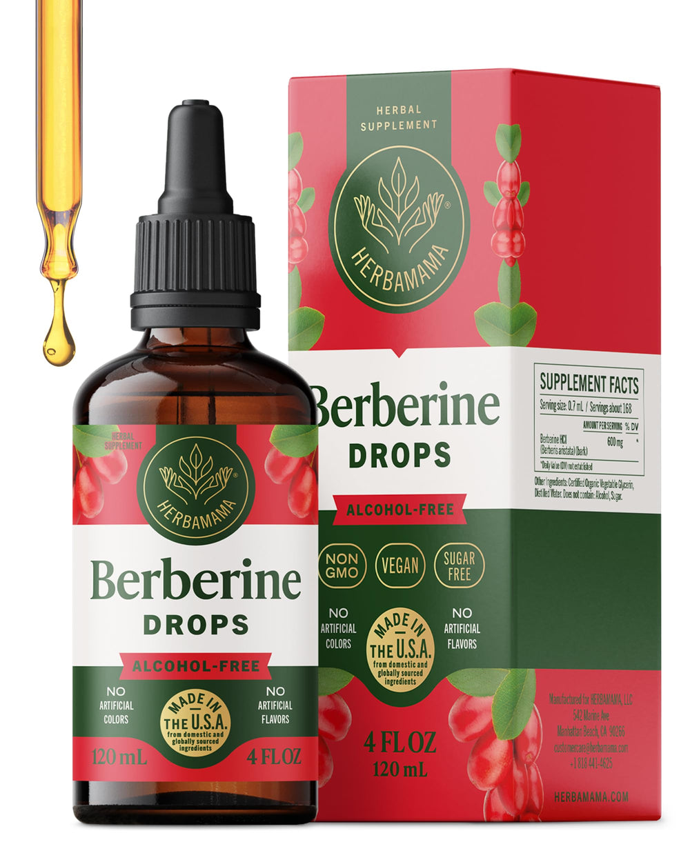 HERBAMAMA Berberine bottle front with clear label for quick identification.