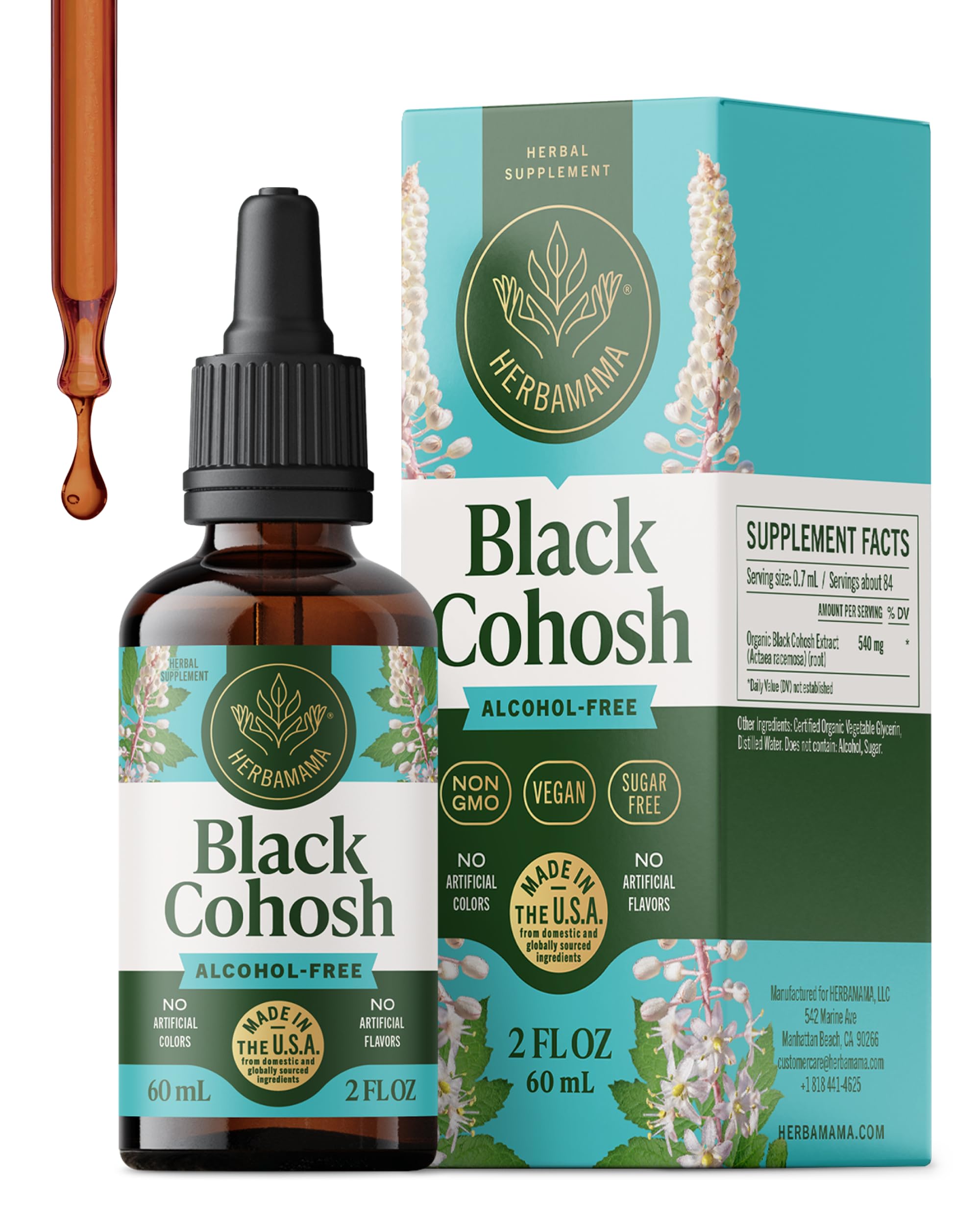 Herbamama Black Cohosh tincture bottle promotes daily mood support.