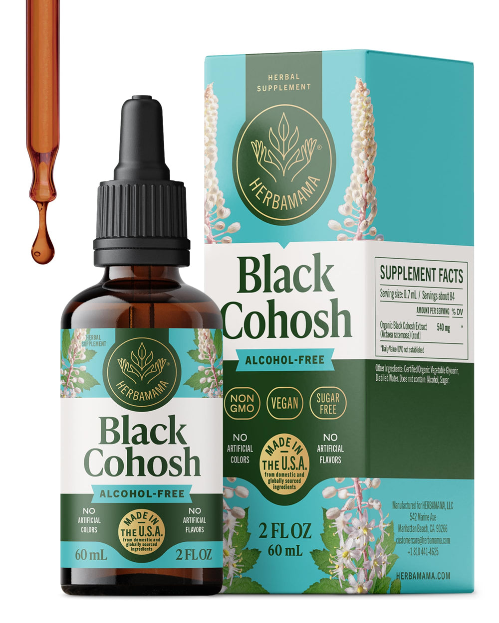 Herbamama Black Cohosh tincture bottle promotes daily mood support.