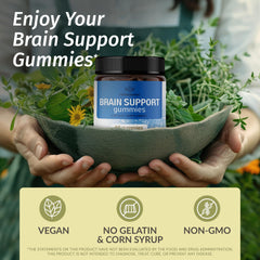 Herbamama Brain Support Gummies close-up showing soft, pectin-based texture.