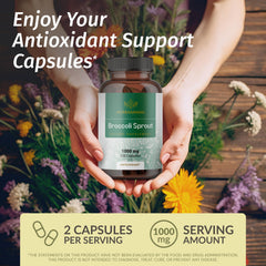 HERBAMAMA broccoli sprouts capsules closeup illustrating easy to swallow daily dose