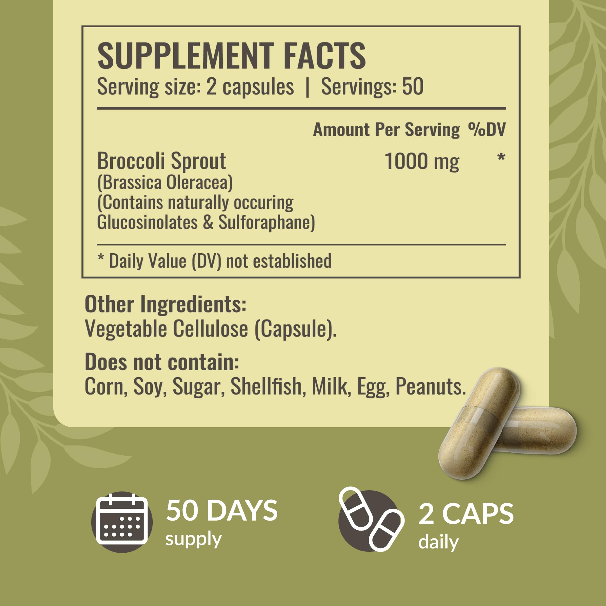 HERBAMAMA broccoli sprouts capsules label packaging highlights vegan non-GMO claims