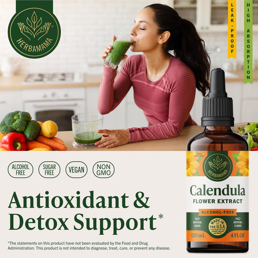 HERBAMAMA Calendula tincture dropper for easy dosing.