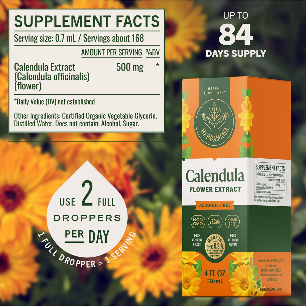 HERBAMAMA Calendula tincture mixed in water for quick intake.