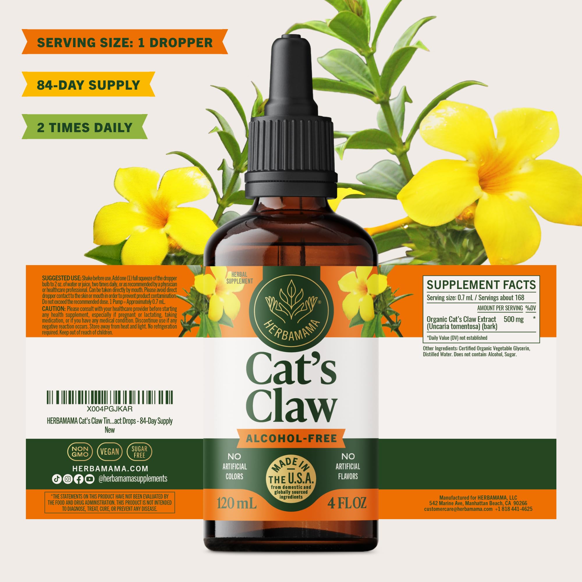 Herbamama Cats Claw tincture 84-day supply supports a steady routine