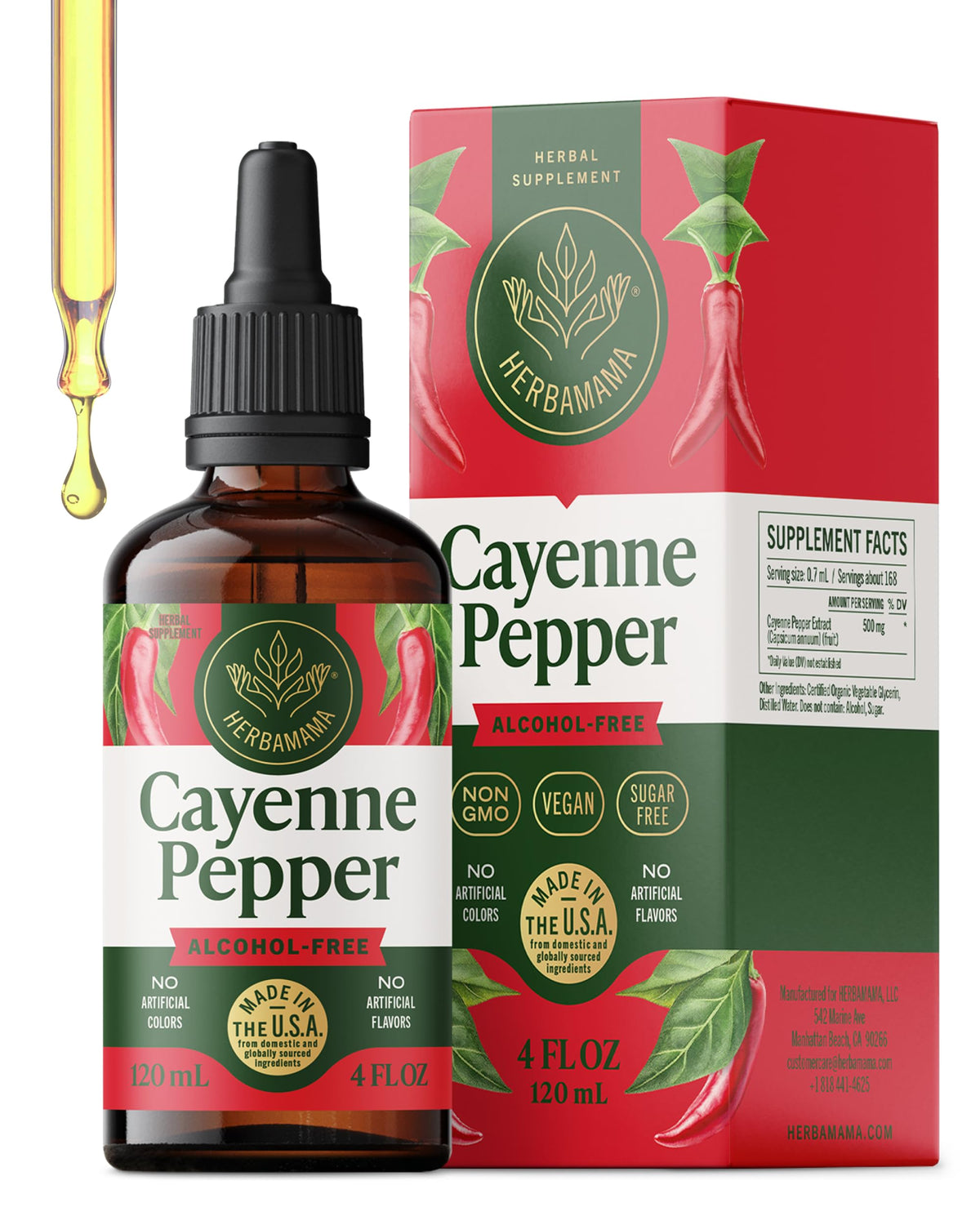 HERBAMAMA Cayenne Pepper Liquid Drops bottle with pure capsaicin extract for digestion