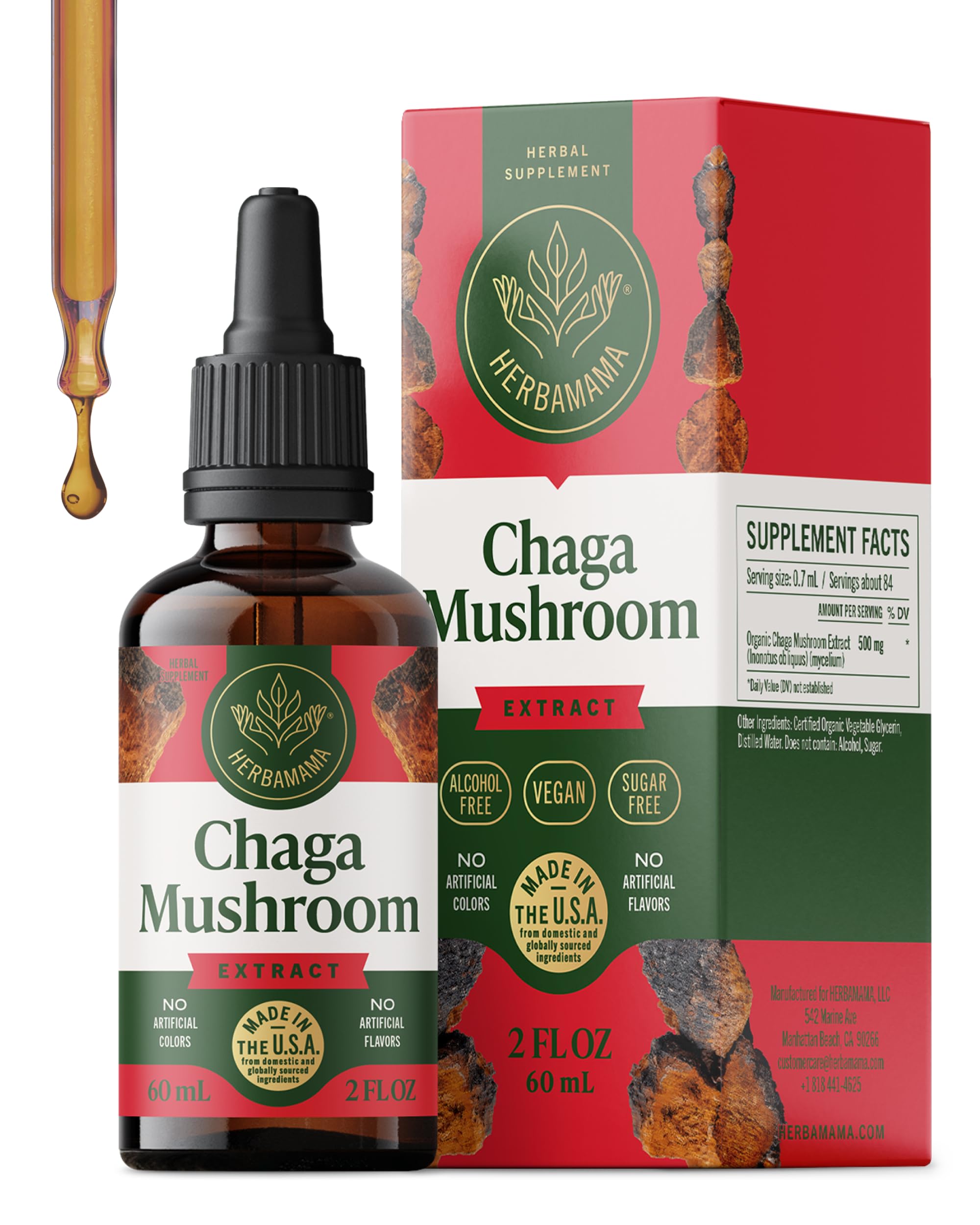 HERBAMAMA Chaga tincture bottle with pourer for easy immune support.