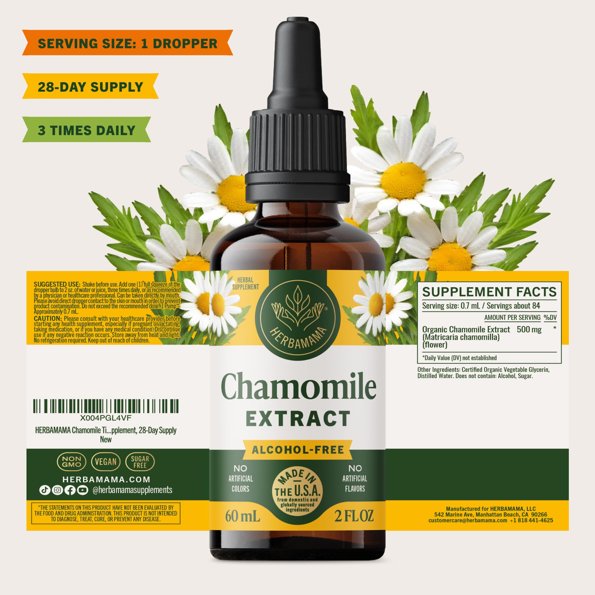 Branding close-up showing HERBAMAMA trusted vegan tincture
