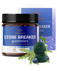 HERBAMAMA Chanca Piedra Stone Breaker bottle and gummies promoting kidney wellness on the go.