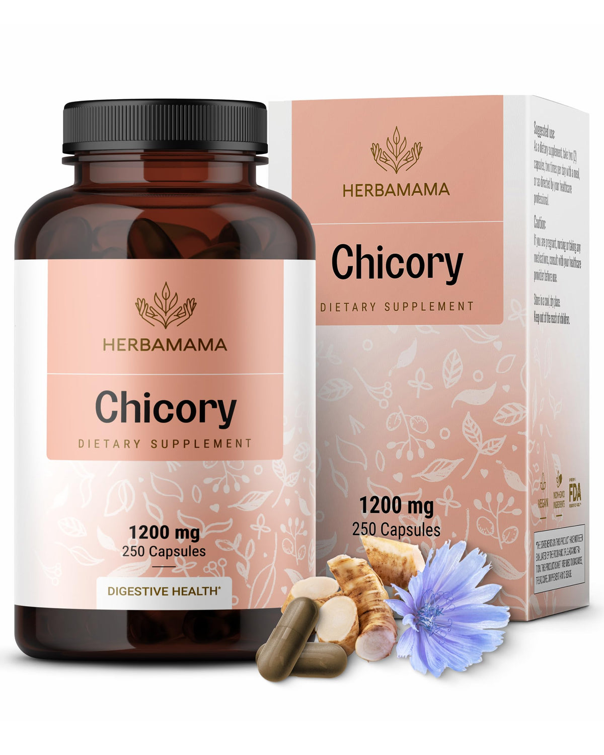 HERBAMAMA Chicory Root Capsules bottle for daily gut support