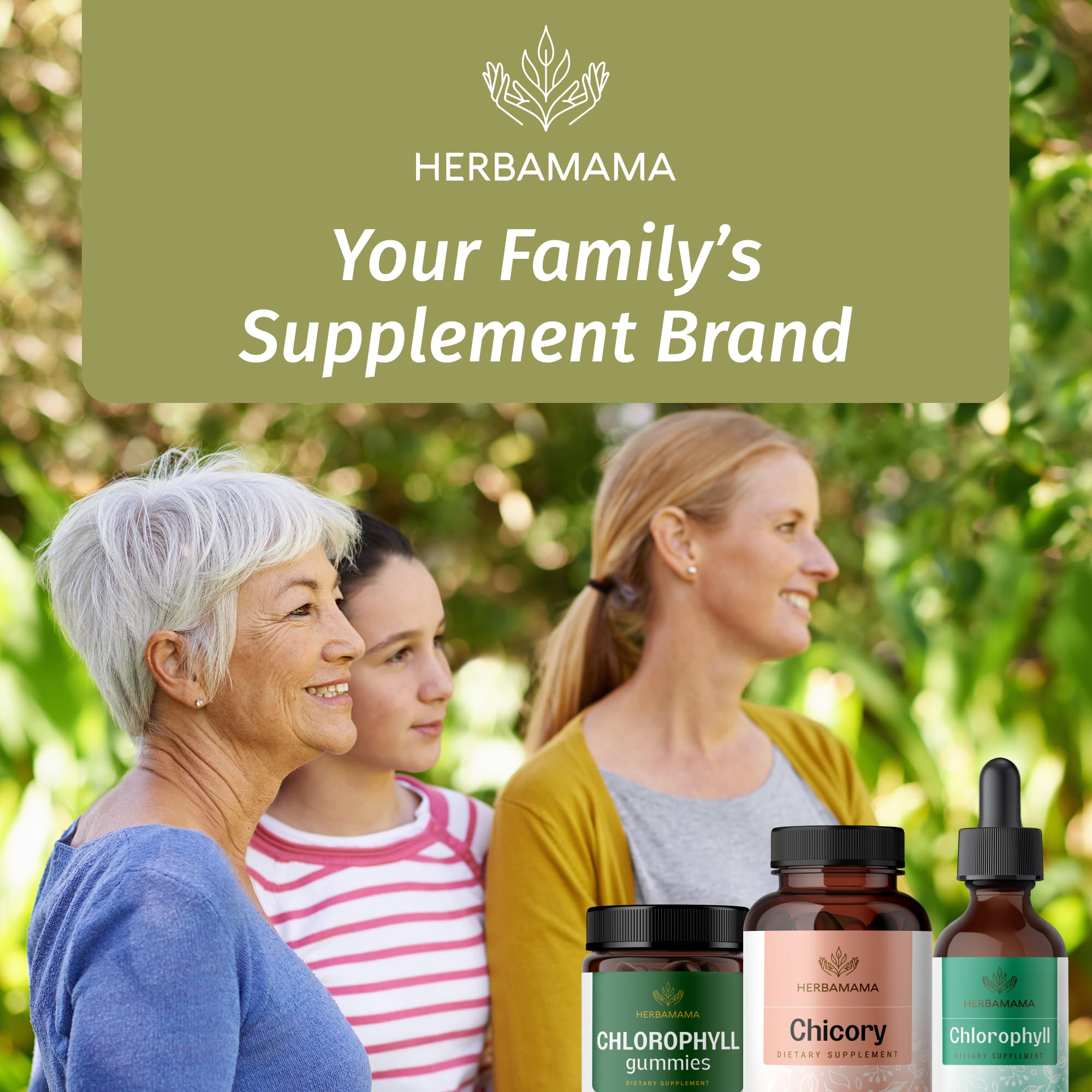 HERBAMAMA chicory-root capsules product shot suggests easy daily intake