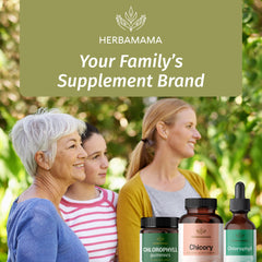HERBAMAMA chicory-root capsules product shot suggests easy daily intake