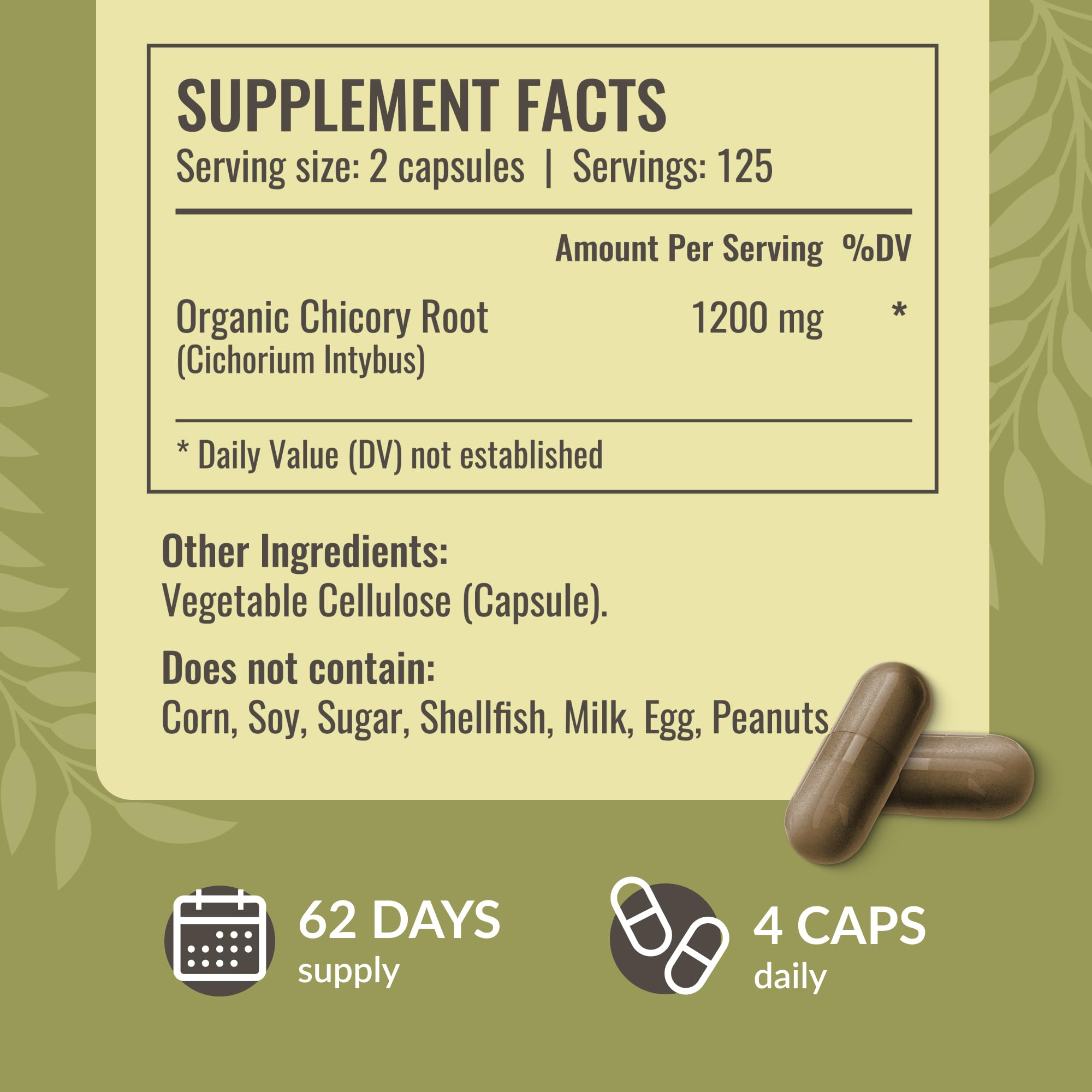 HERBAMAMA Chicory Root Powder inside capsules highlighting prebiotic fiber