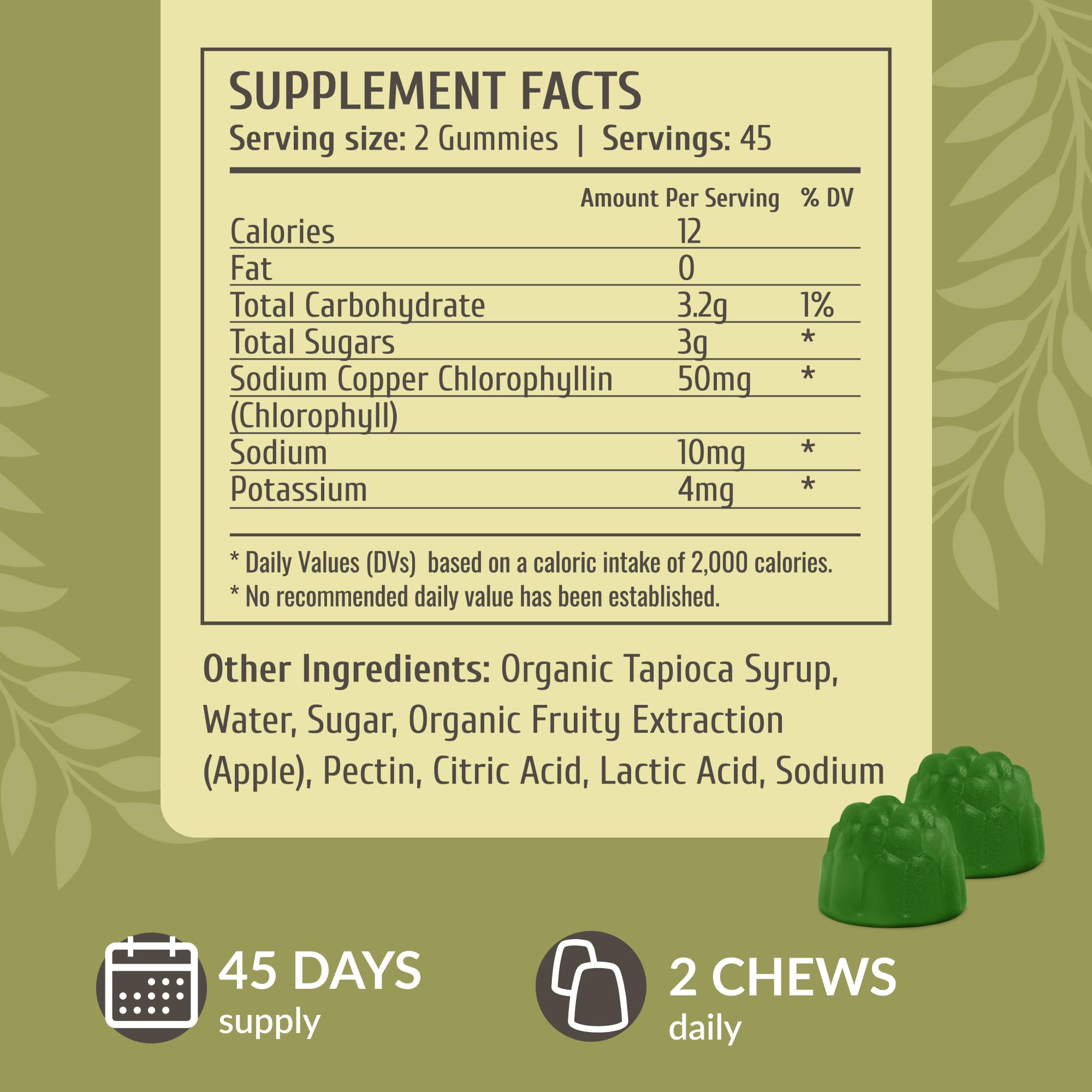 Apple-flavored HERBAMAMA Chlorophyll Detox Gummies for tasty daily detox