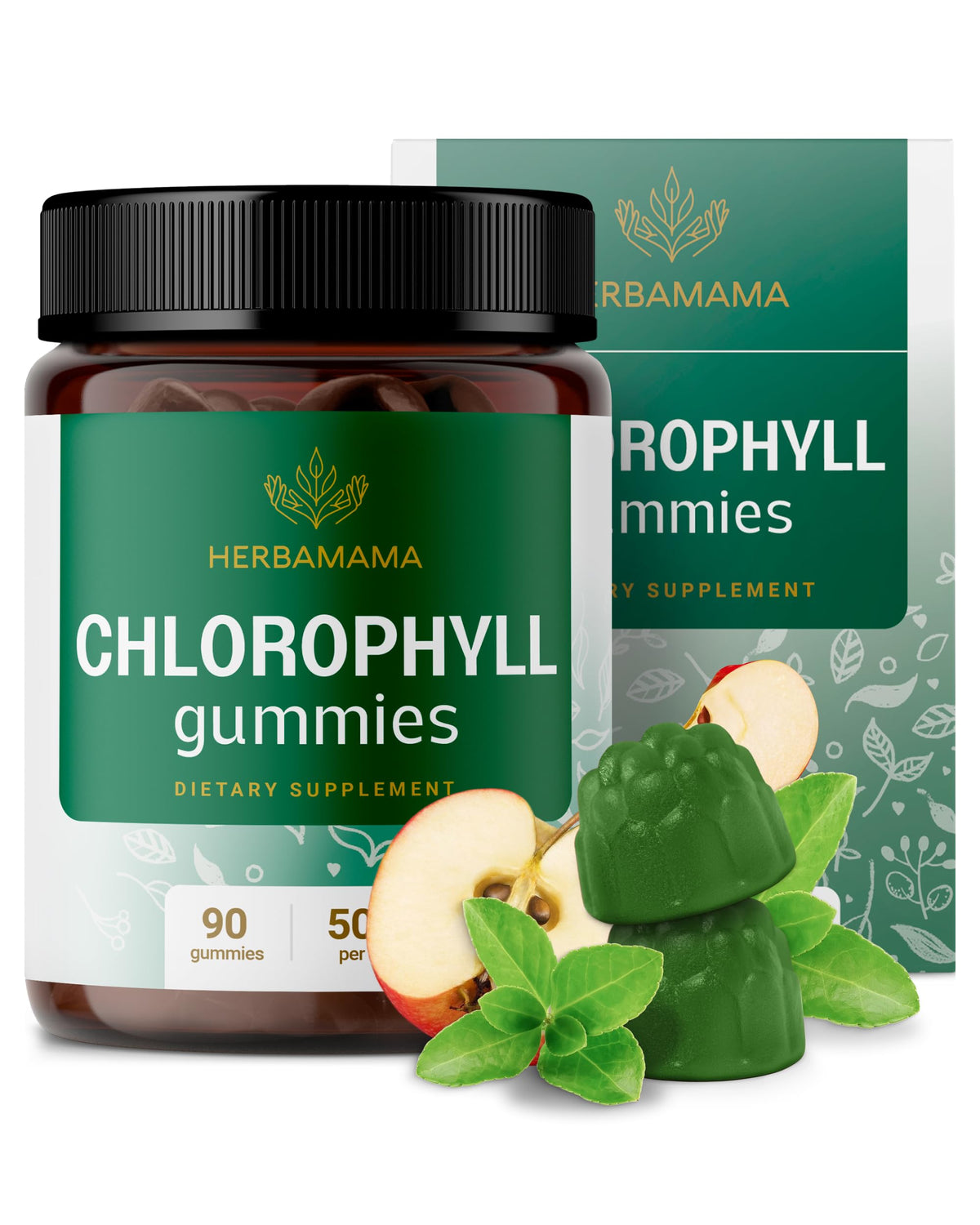 HERBAMAMA Chlorophyll Detox Gummies bottle offering convenient antioxidant support