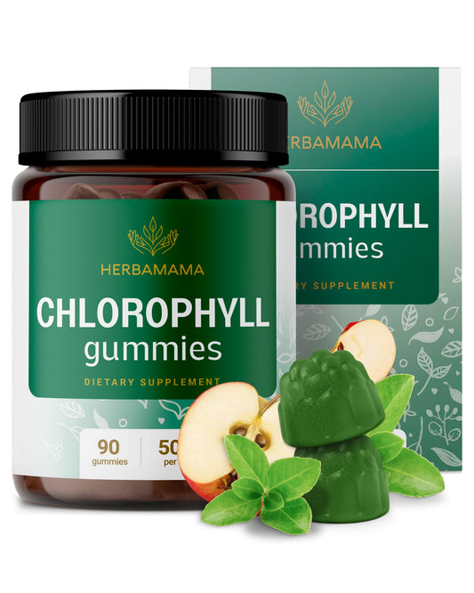 HERBAMAMA Chlorophyll Detox Gummies bottle offering convenient antioxidant support