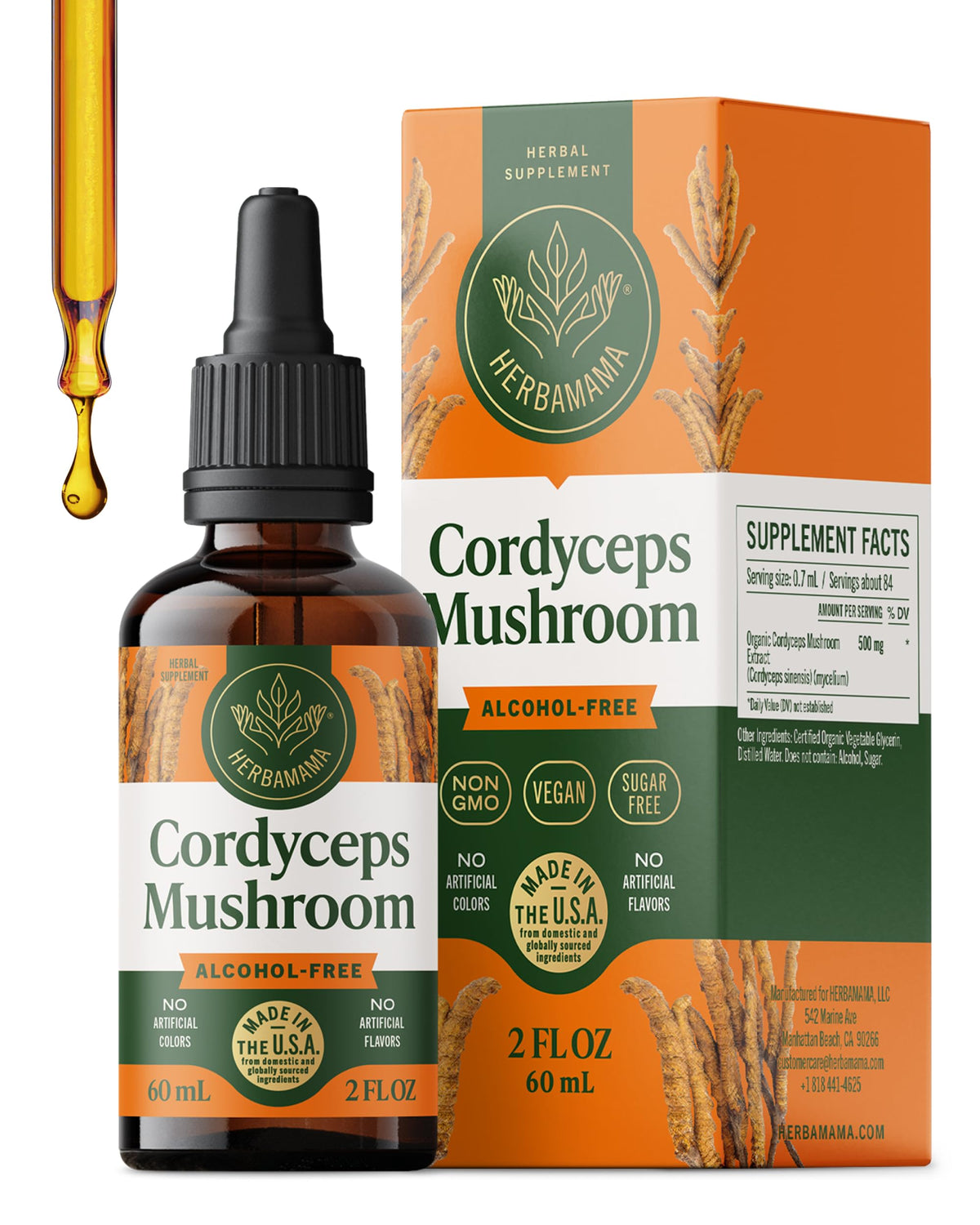 Herbamama Cordyceps tincture bottle ready for daily immune support.
