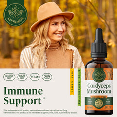Herbamama Cordyceps tincture dropper for precise dosing and easy use.