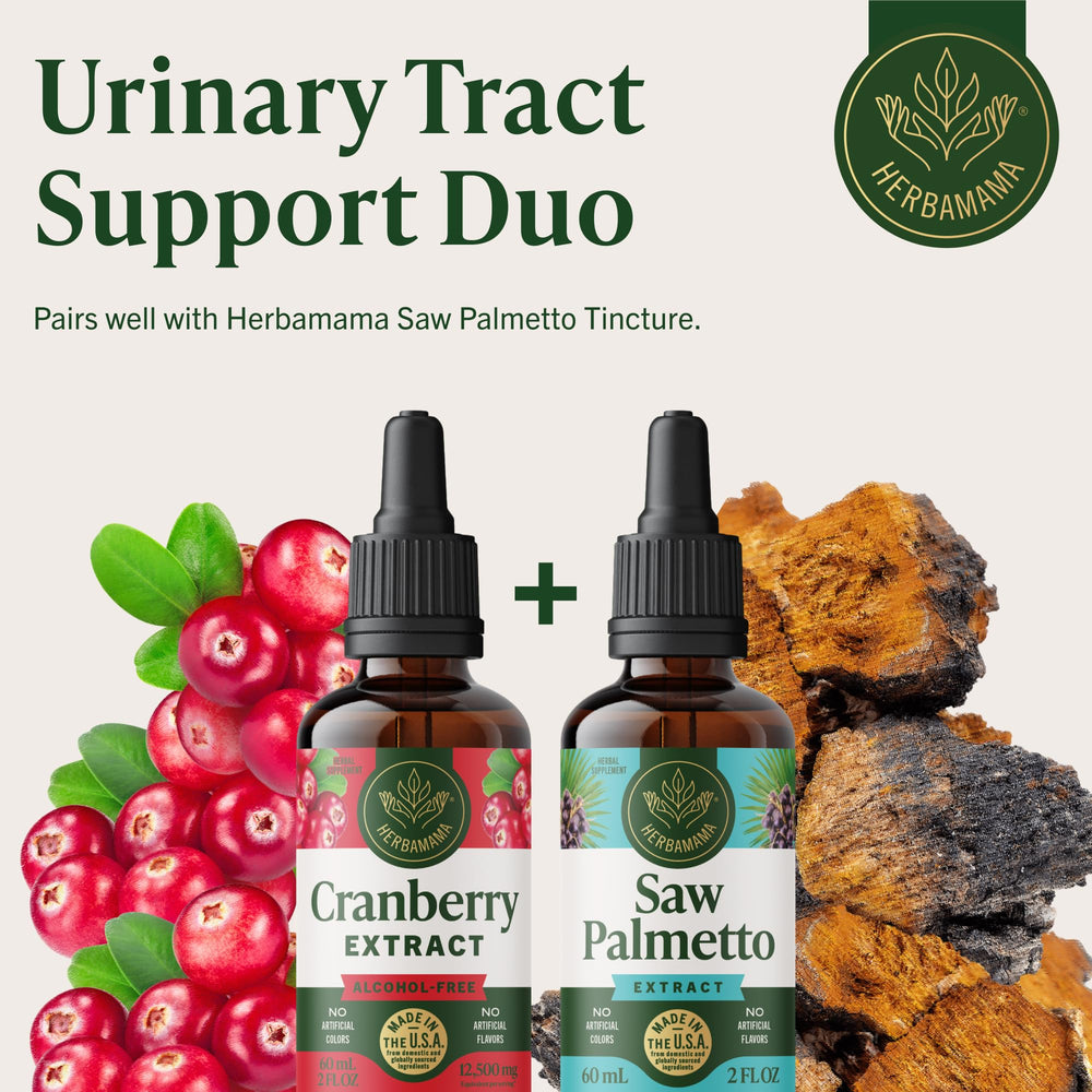 HERBAMAMA Cranberry Drops drops on tongue for quick use.