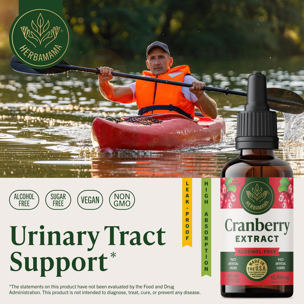 HERBAMAMA Cranberry Drops being poured for quick, convenient use.