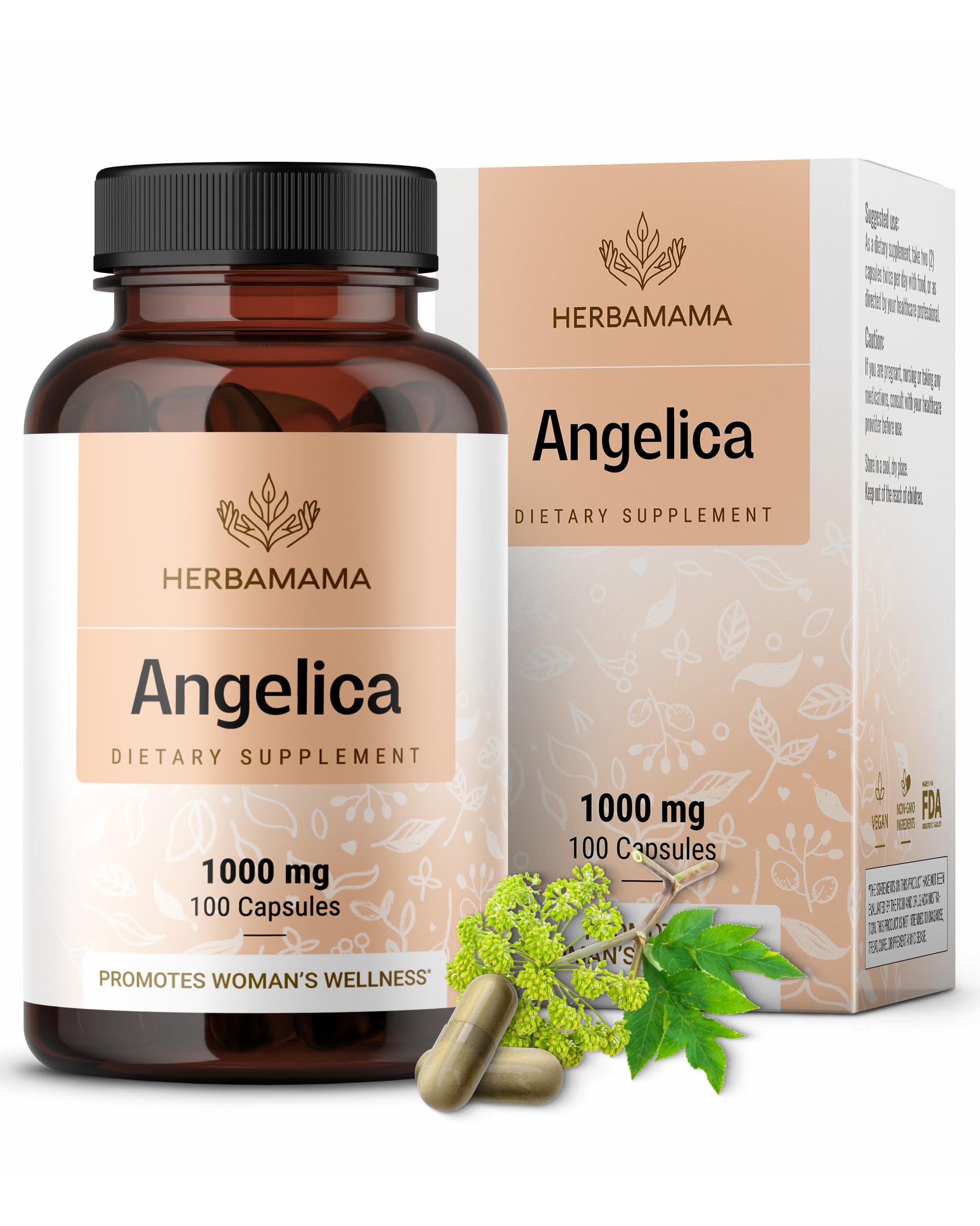Herbamama Dong Quai capsules bottle on shelf showcasing vegan wellness.