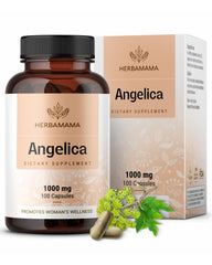 Herbamama Dong Quai capsules bottle on shelf showcasing vegan wellness.