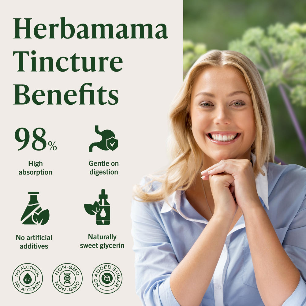 Herbamama tincture being added to water for a gentle daily dose.