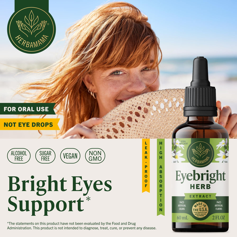 Herbamama Eyebright tincture dropper close-up for fast absorption.