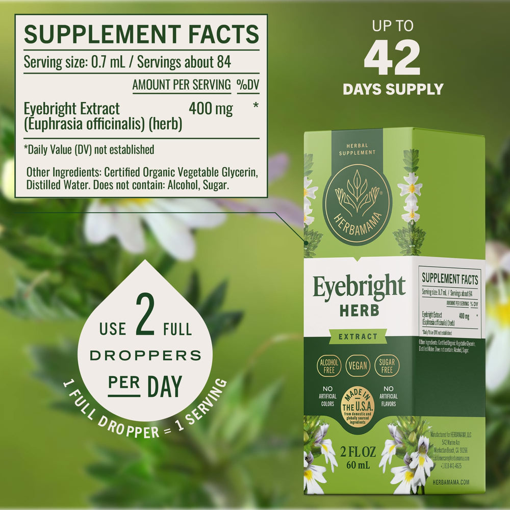 Herbamama Eyebright tincture label close-up showing vegan formula.