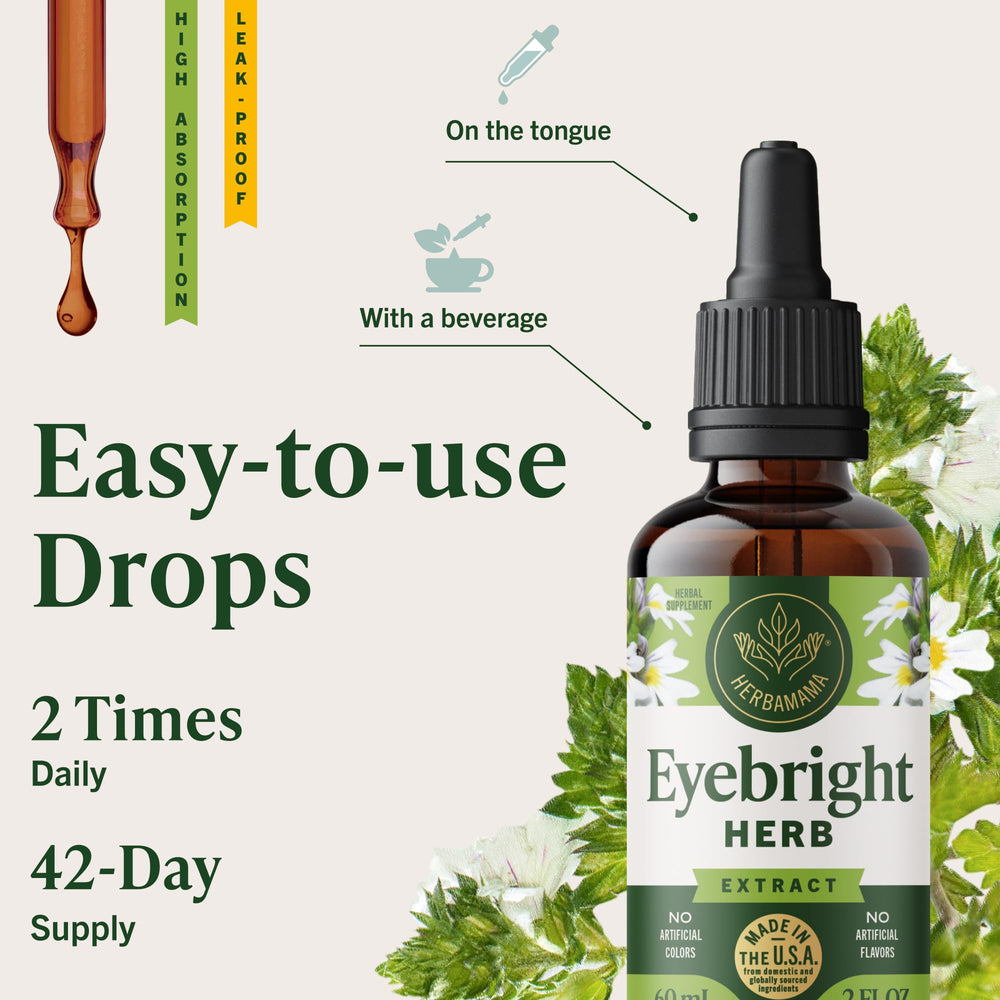 Herbamama Eyebright tincture under the tongue for convenient dosing.