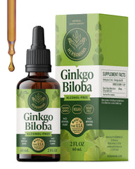 Herbamama Ginkgo Biloba tincture bottle label signals vegan, non-GMO brain support.