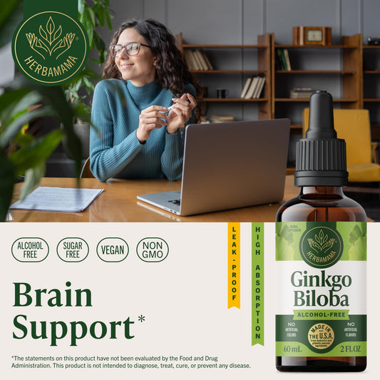 Herbamama tincture dropper dispenses drops for easy daily focus.