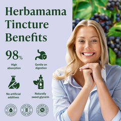 HERBAMAMA bottle with water demonstrates alcohol- and sugar-free formulation.