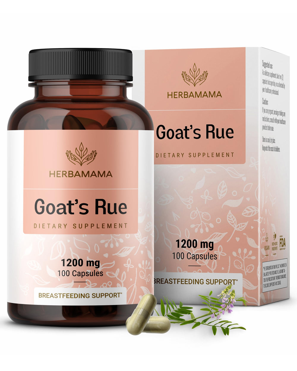 HERBAMAMA Goat's Rue capsules bottle illustrating vegan lactation support