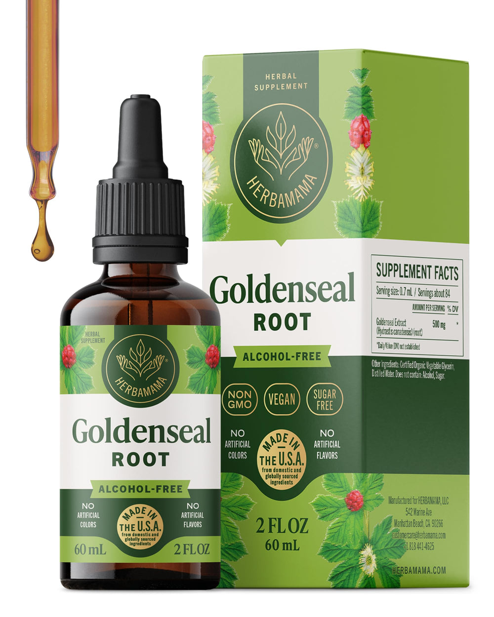 Herbamama Goldenseal tincture bottle with dropper for immune support