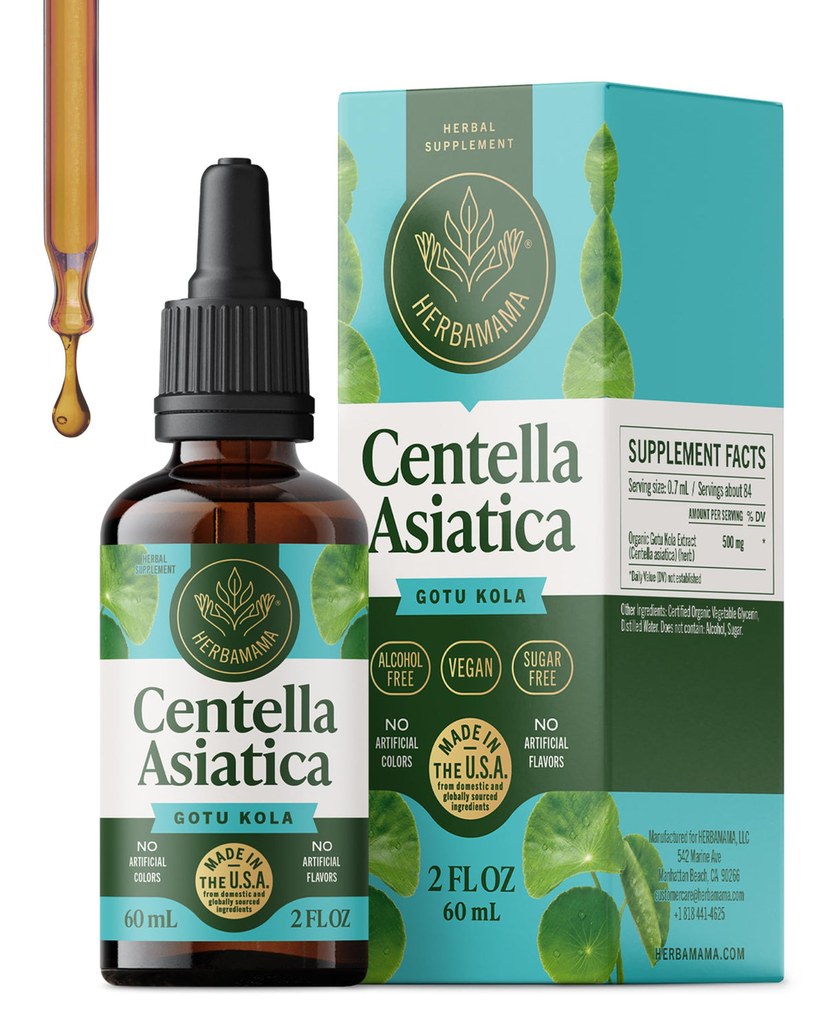 HERBAMAMA Gotu Kola bottle top view for easy dosing and focus support