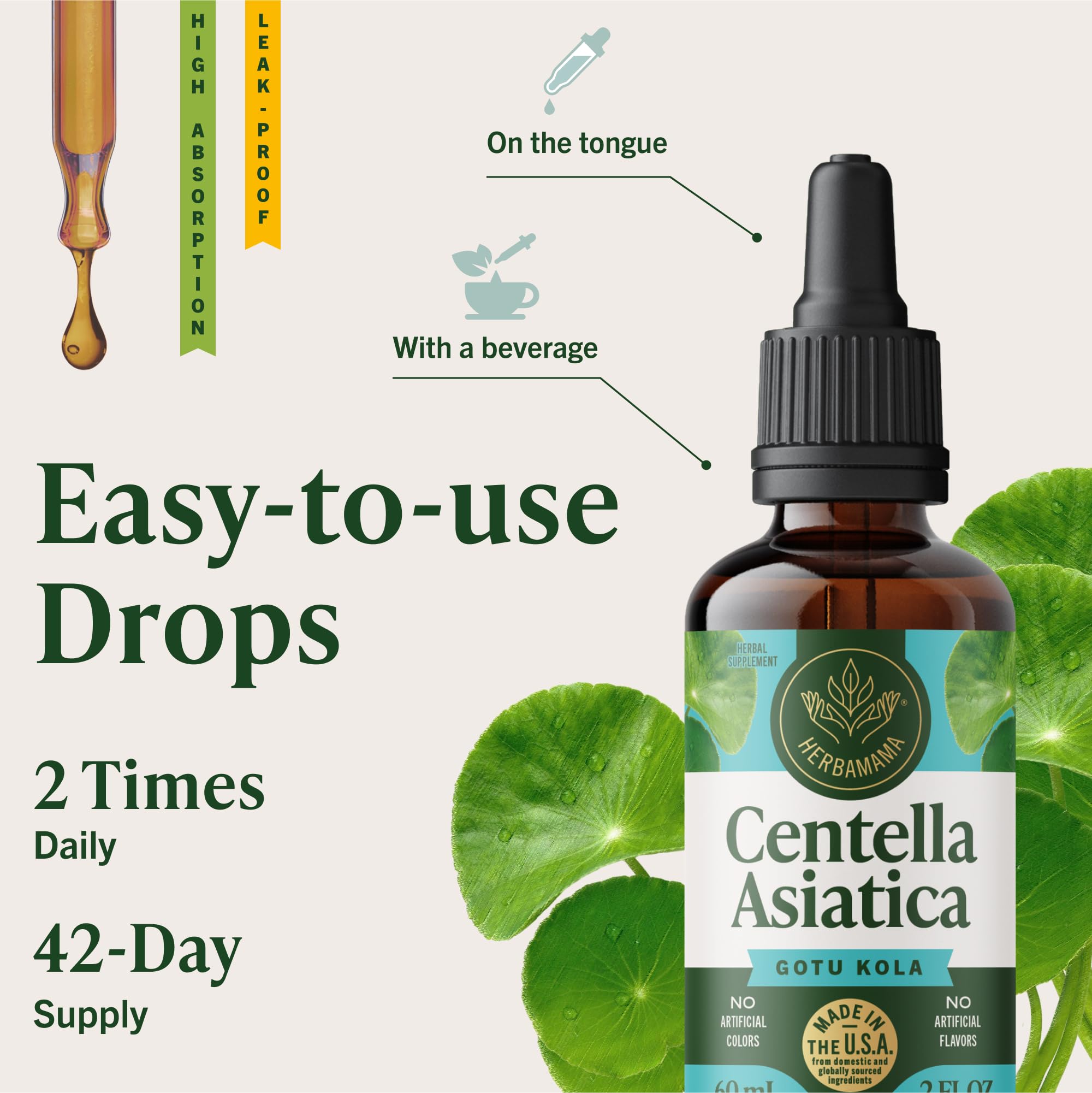HERBAMAMA Gotu Kola dropper use shows two daily doses