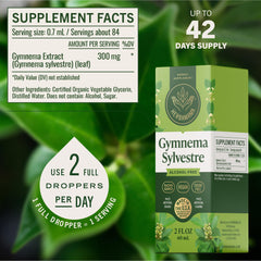 HERBAMAMA Gymnema Sylvestre Drops glass with dropper demonstrates easy daily use.