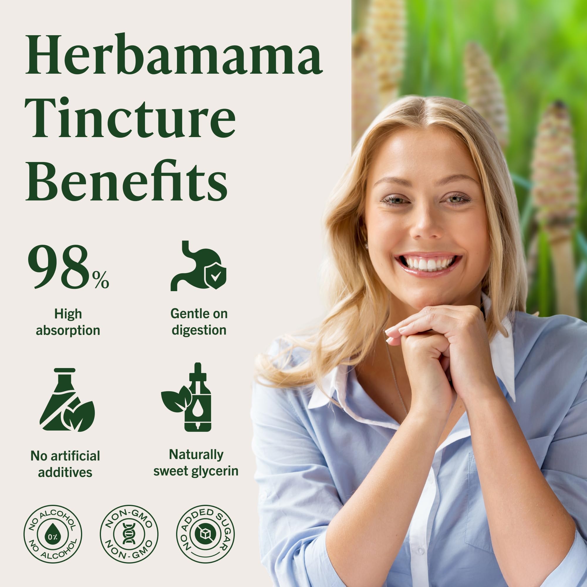 HERBAMAMA Horsetail Leaves highlight natural sourcing and silica-rich format