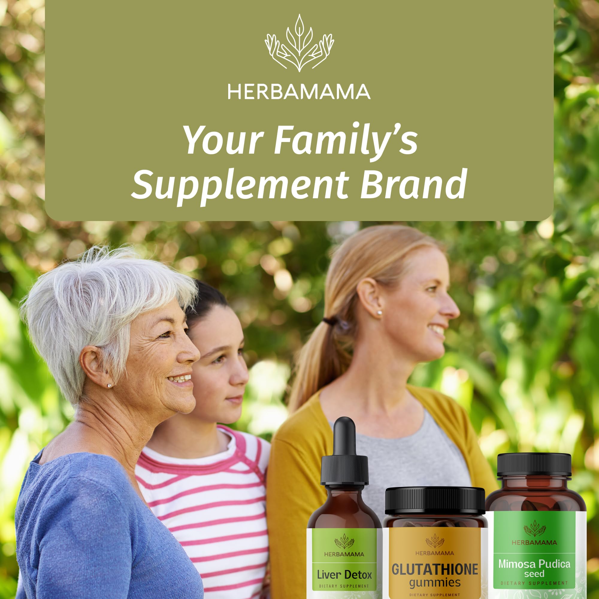 HERBAMAMA Ingredients label image shows natural, non-GMO formula.