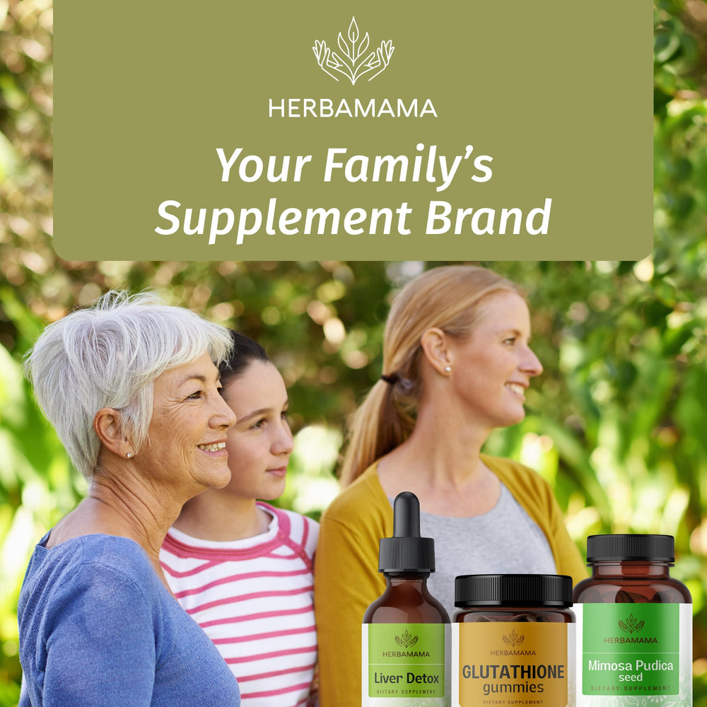 HERBAMAMA Ingredients label image shows natural, non-GMO formula.