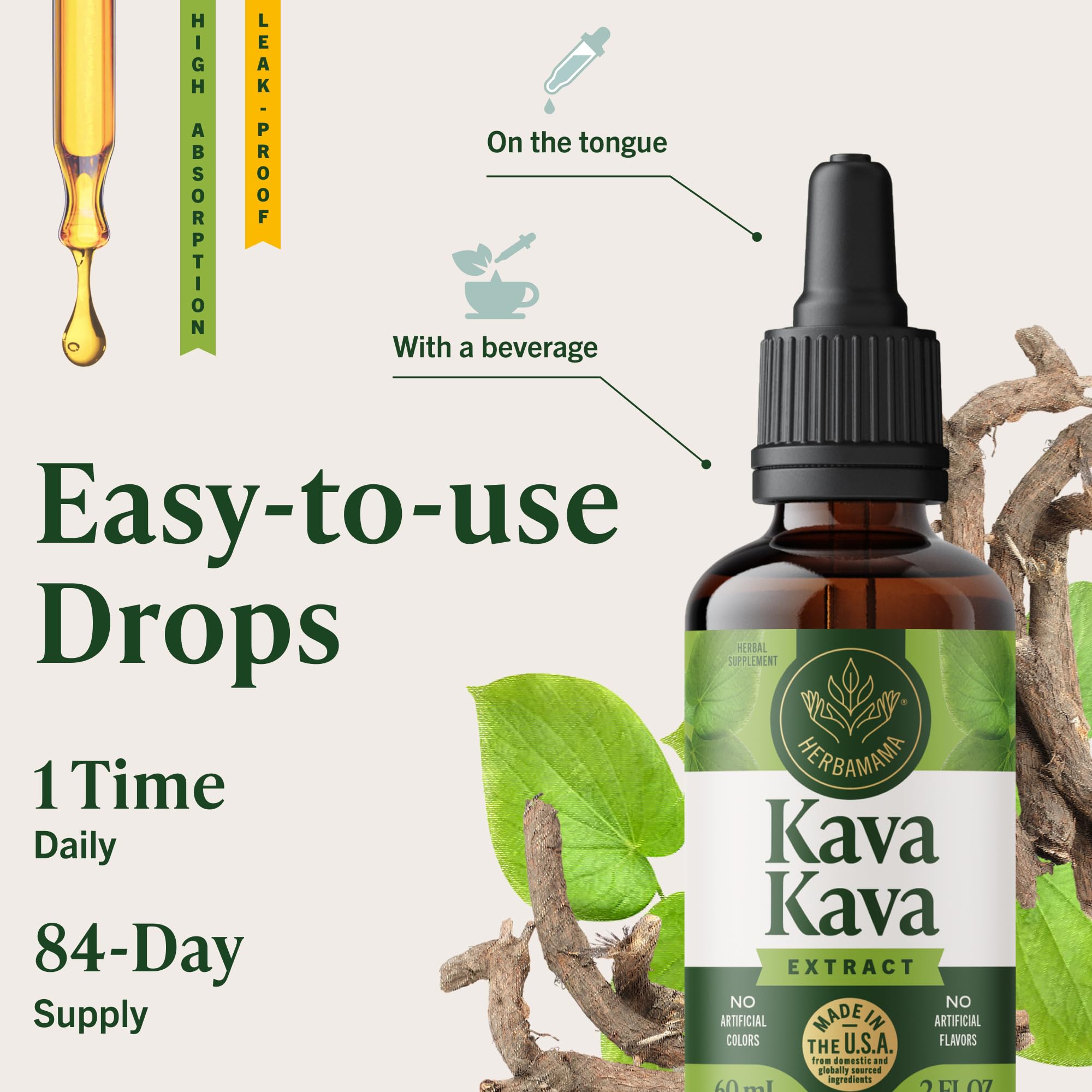 Herbamama Kava Kava Drops ingredients list shows kava root clarity.
