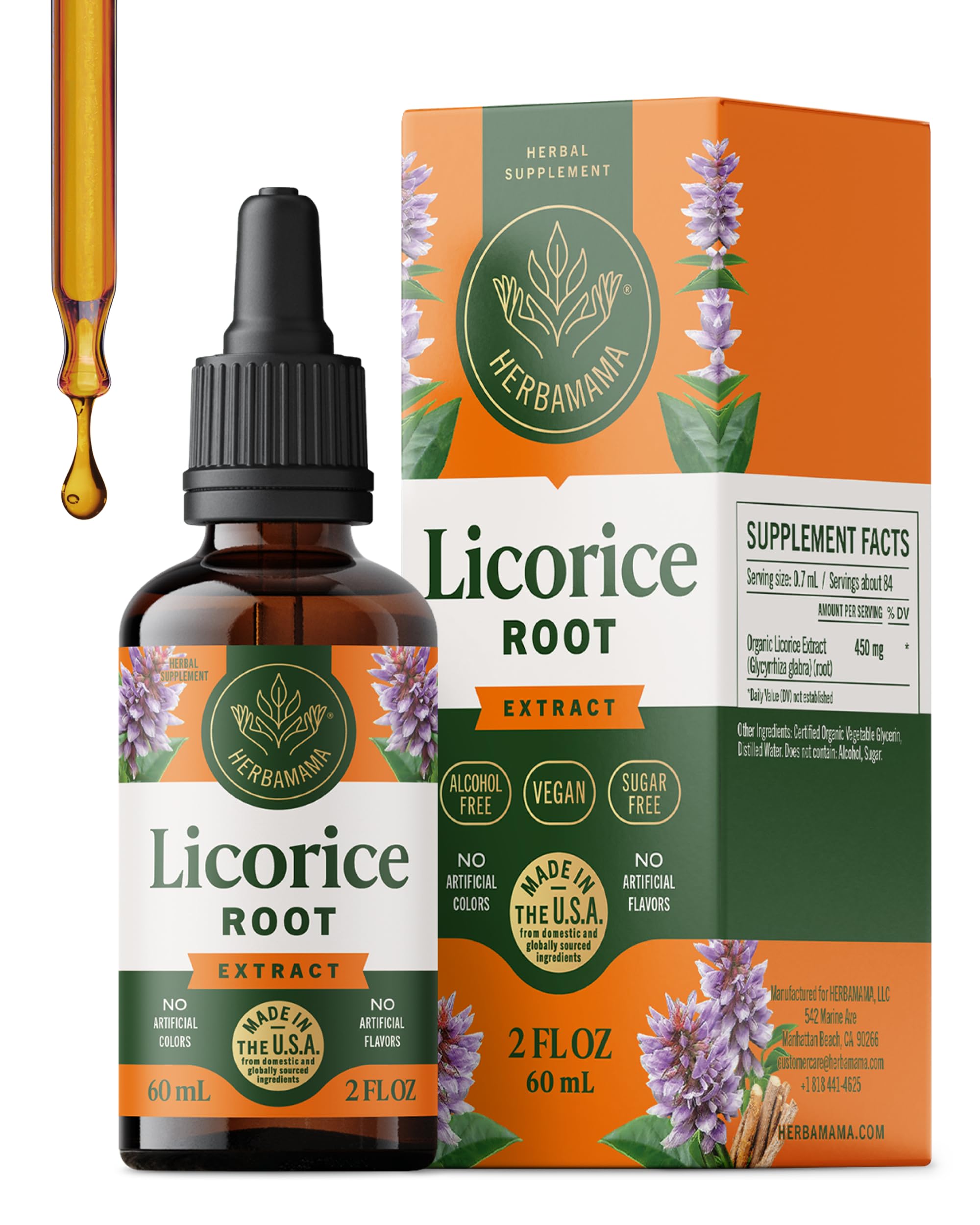 HERBAMAMA Licorice Root Tincture bottle for quick, alcohol-free support.