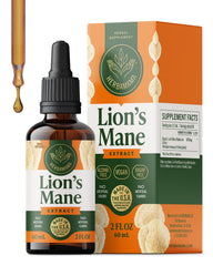 HERBAMAMA Lion's Mane tincture bottle highlights vegan brain focus and clarity