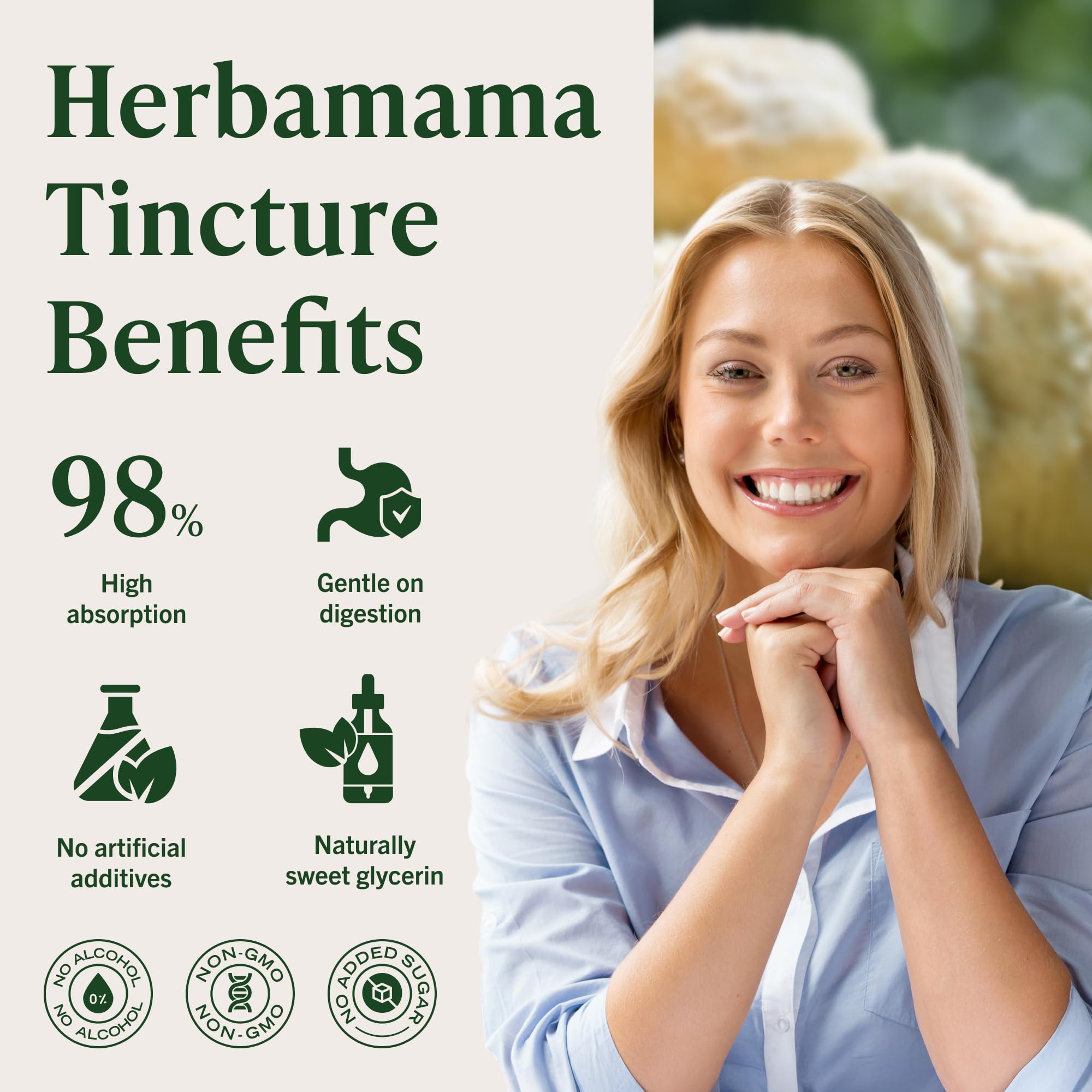 HERBAMAMA Lion's Mane tincture glass with water suggests easy daily dosing