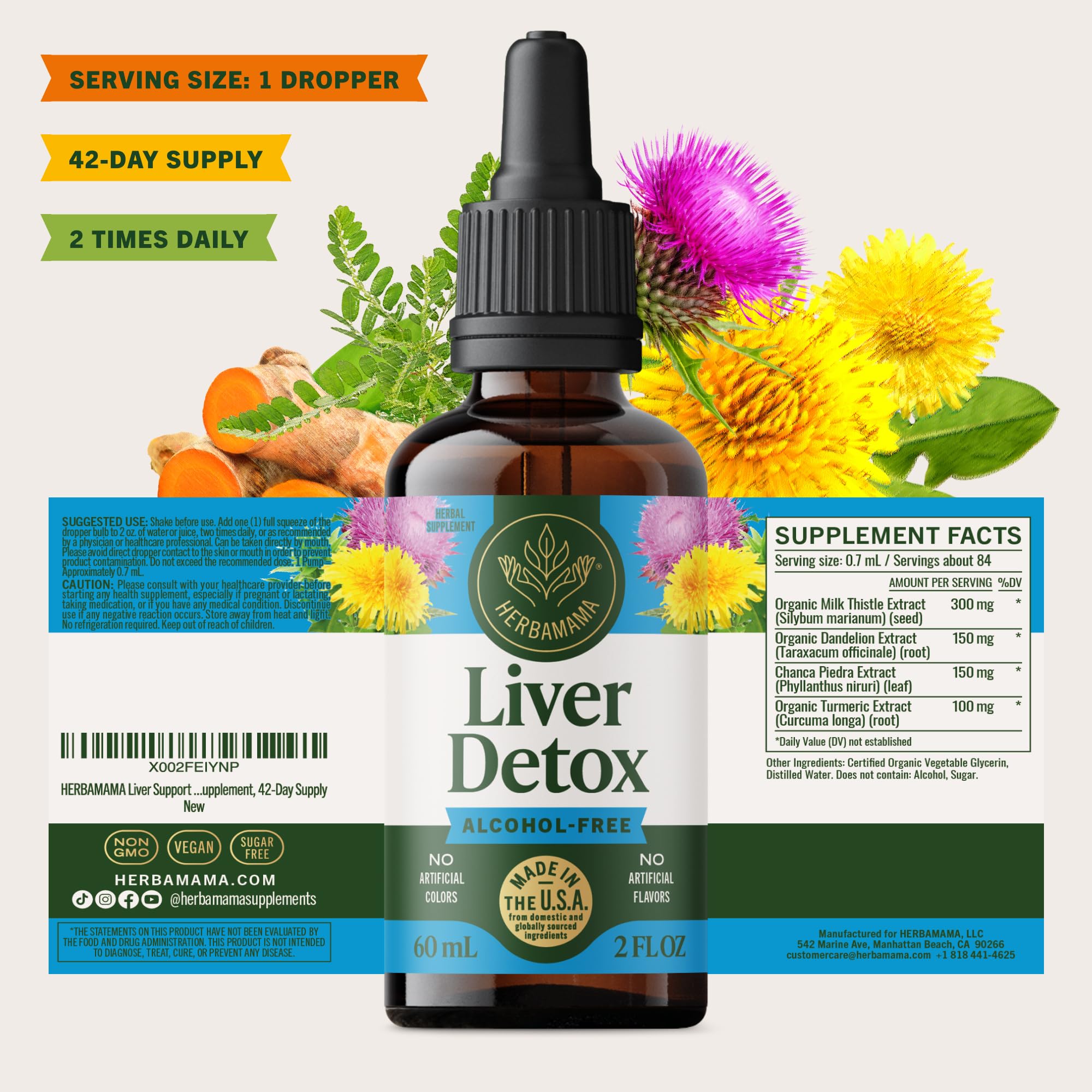 HERBAMAMA Liver Detox bottle label close-up showing vegan formula